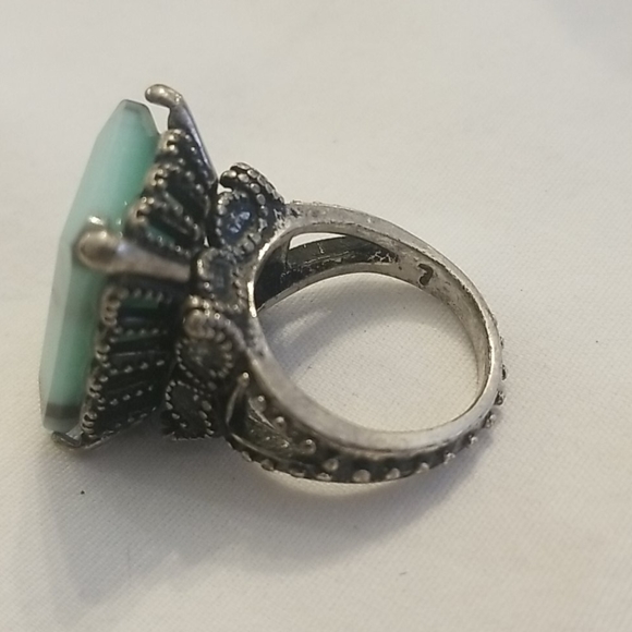 SILVER Art Deco Emerald Moonstone Ring 7.5 - Picture 3 of 10